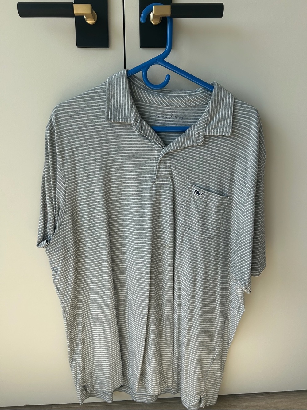 Vineyard Vines Gray and White Striped Polo